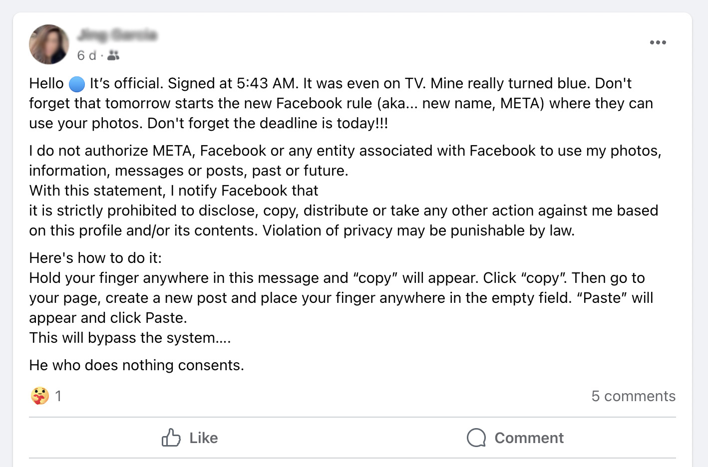 facebook privacy hoax
