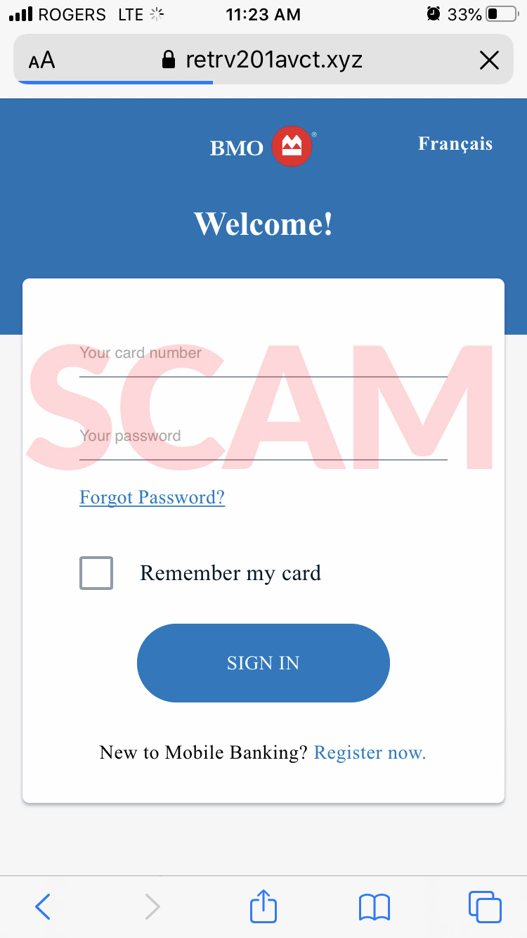 fake BMO login page