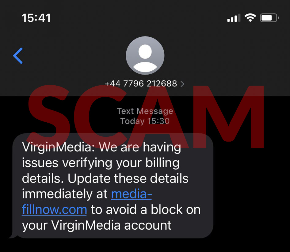 virgin media text scam