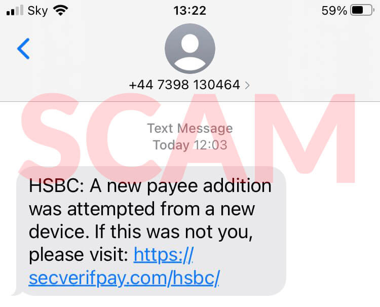 HSBC text message payee