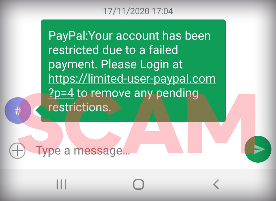 Paypal text message