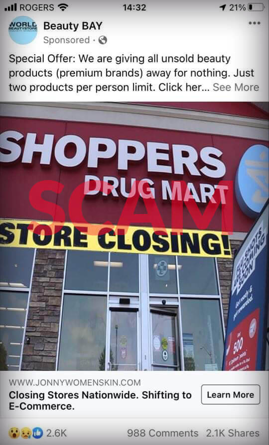 shoppers drug mart closing scam