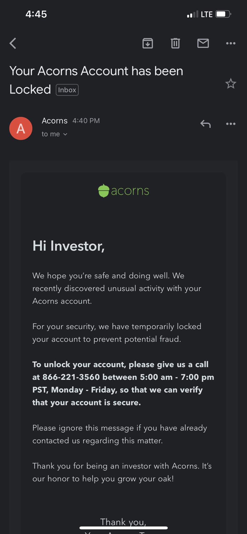 acorns customer service number