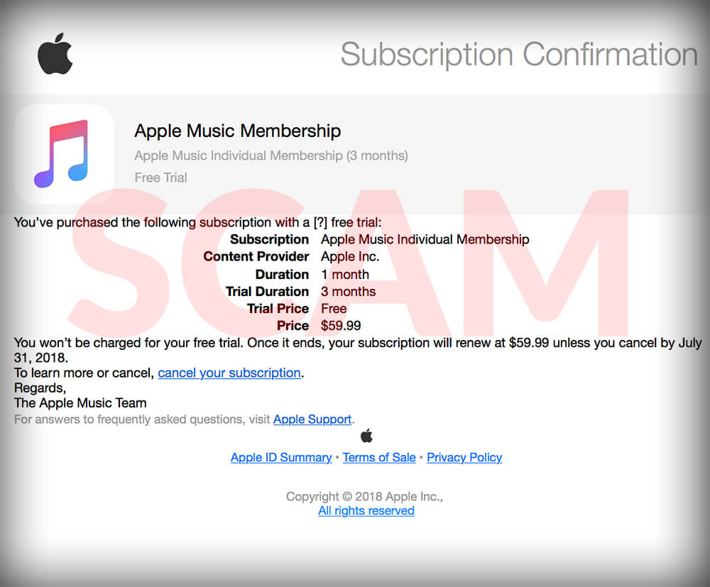 apple music membership scam