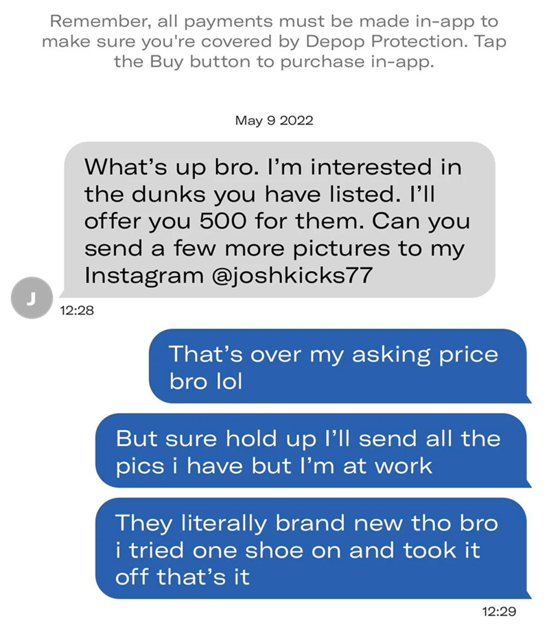 Depop-scam-get-off-the-platform-attempt
