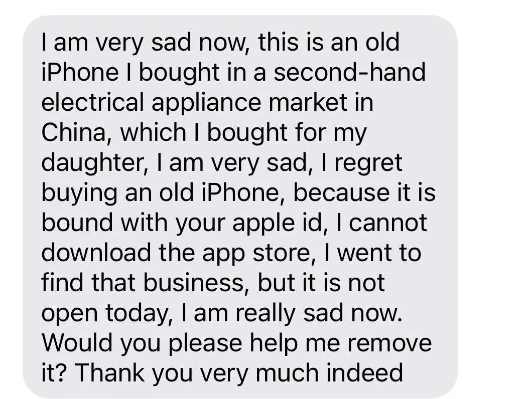 Stolen-iPhone-Extortion-Scam-first-message-screenshot