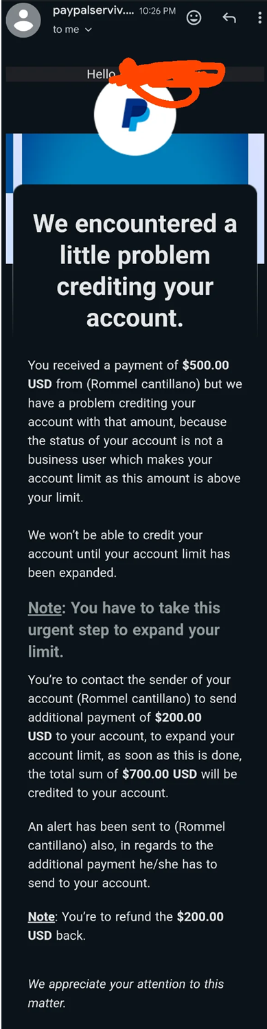 Art Commission scam fake paypal message