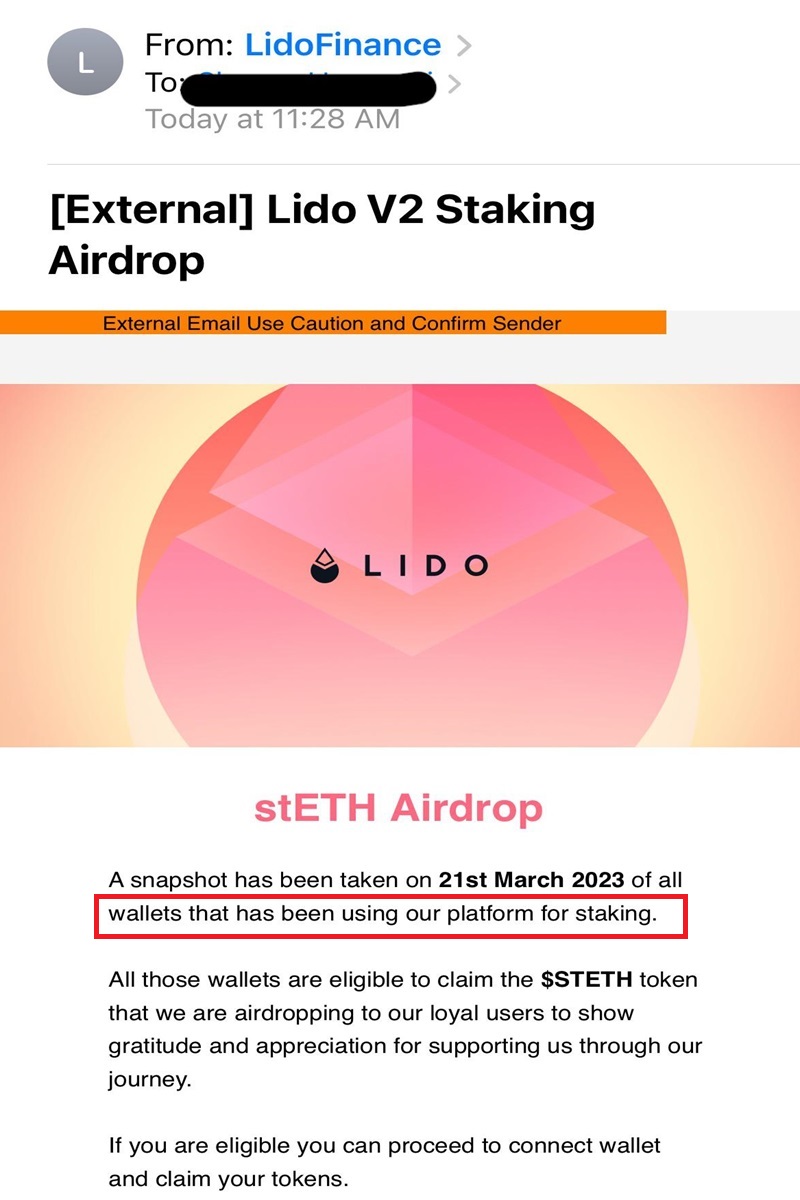 Lido Finance crypto airdrop scam