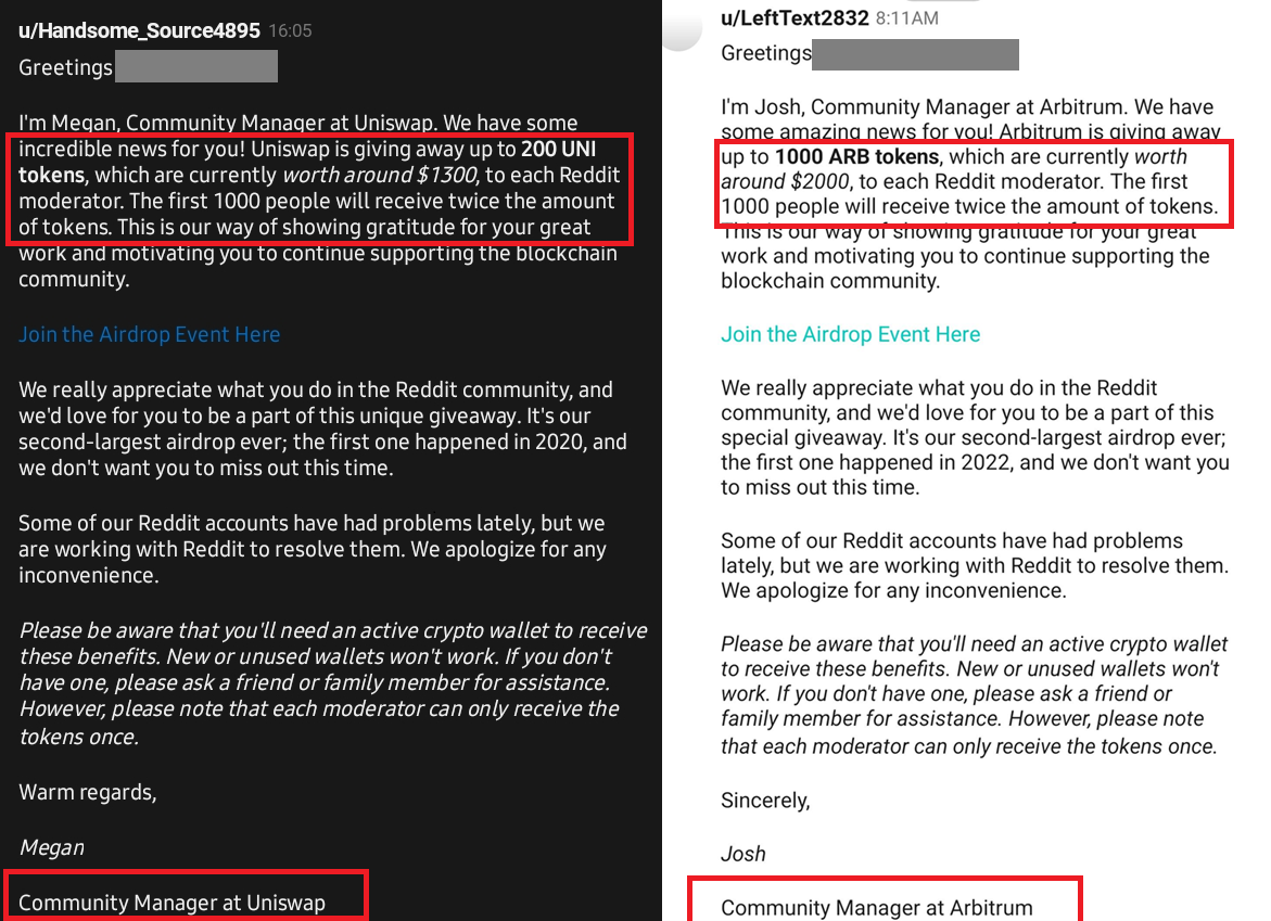 Reddit airdrop scam
