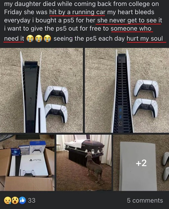 fake sob story ps5 giveaway
