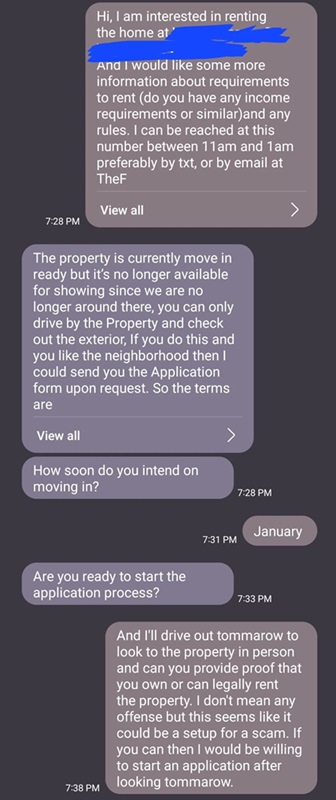 rental listing scam example