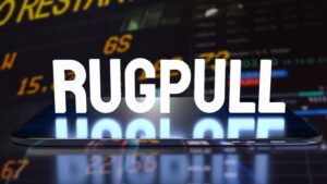 The rug pull on tablet for cryptocurrency crime concept 3d rend