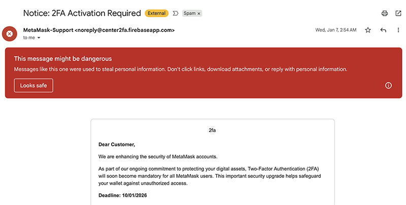 Don't Fall for MetaMask 2FA Scams Email Warning Signs 1