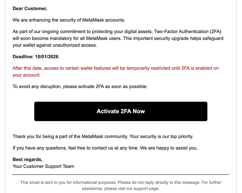 Don't Fall for MetaMask 2FA Scams Email Warning Signs 3